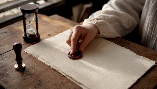 Mit der Hand wird ein Echtheitszertifikat auf Papier versiegelt.
